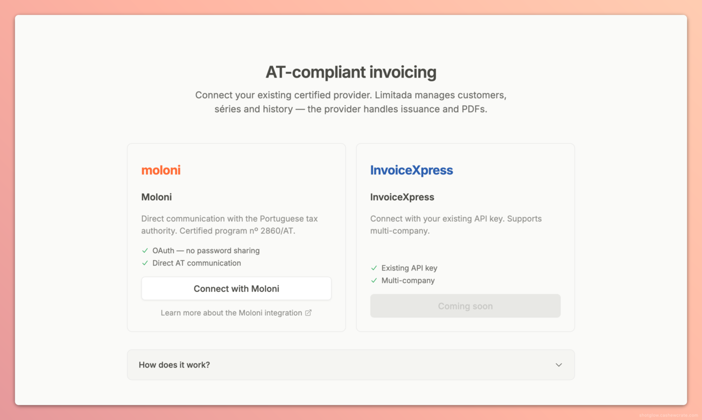 Invoicing setup page
